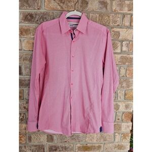 XOOS Trendy 2 Mens Pink Geometric Print Long Sleeve Button‎ Up Dress Shirt Small